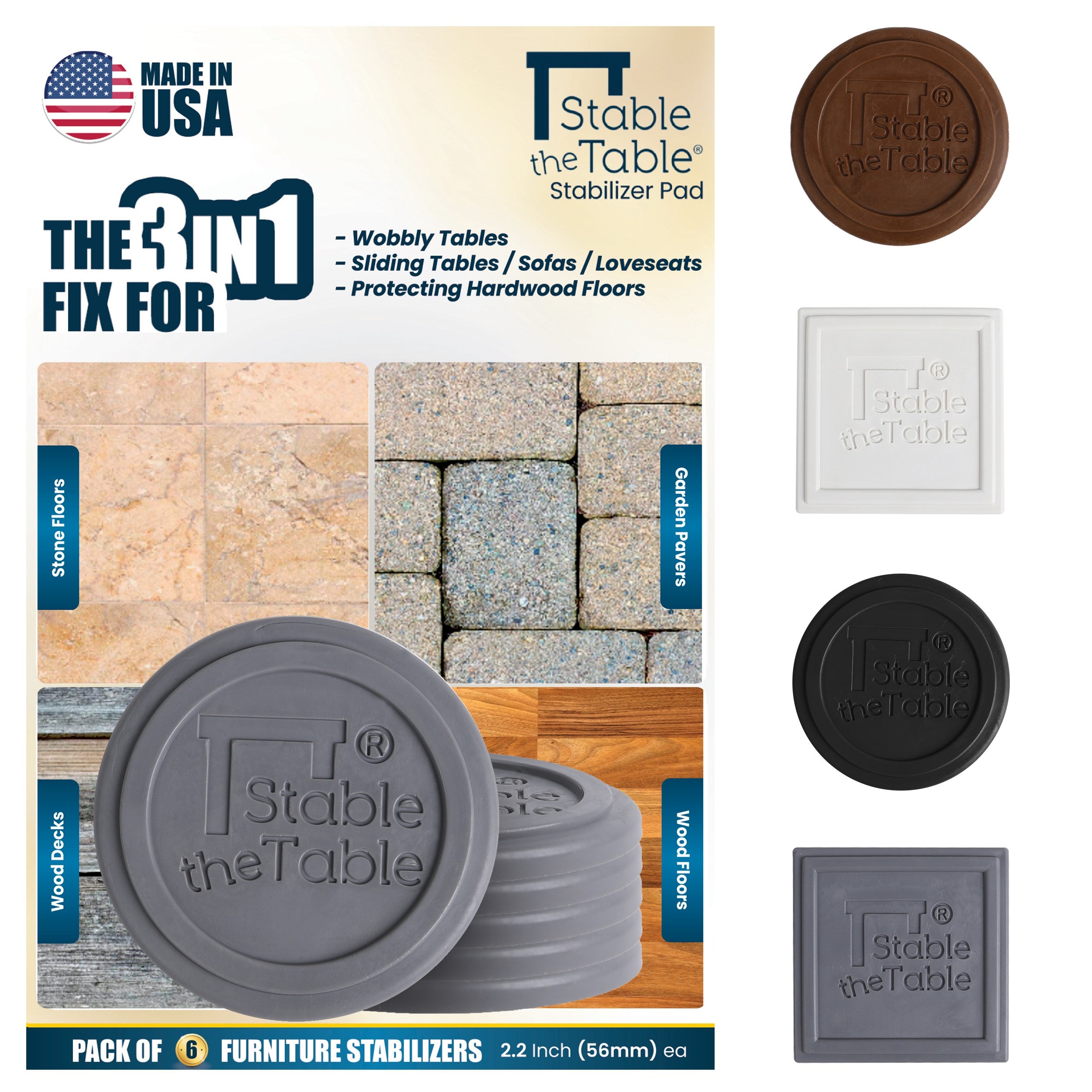 Stable the Table: 6 Pack Grey Round