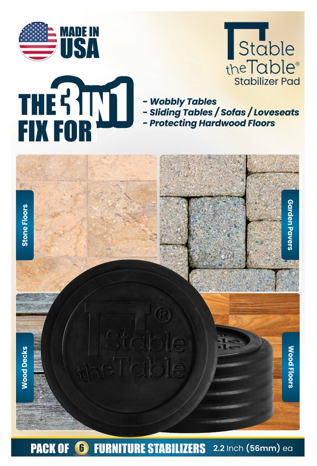 Stable the Table: 6 Pack Black Round