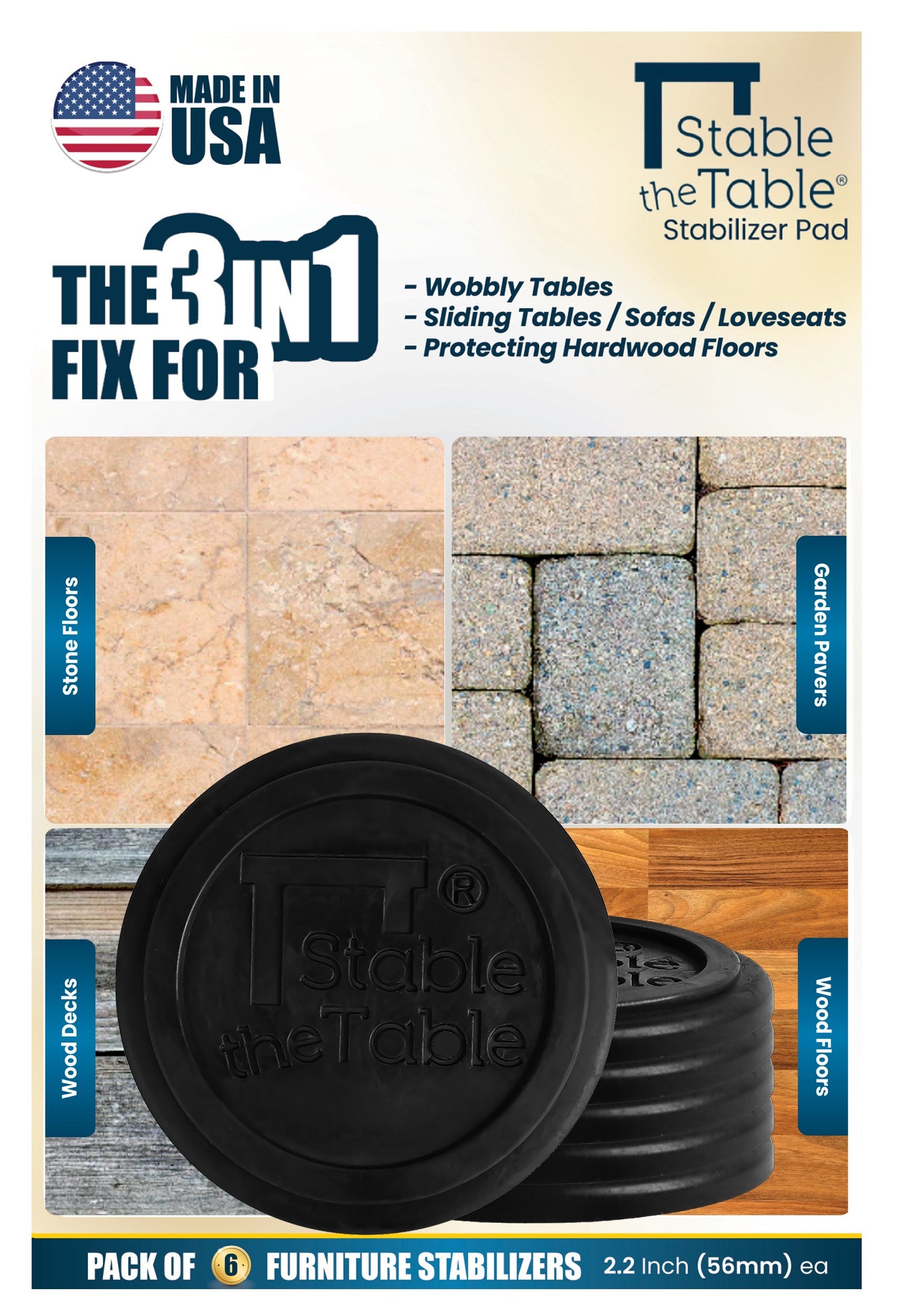 Stable the Table: 6 Pack Black Round