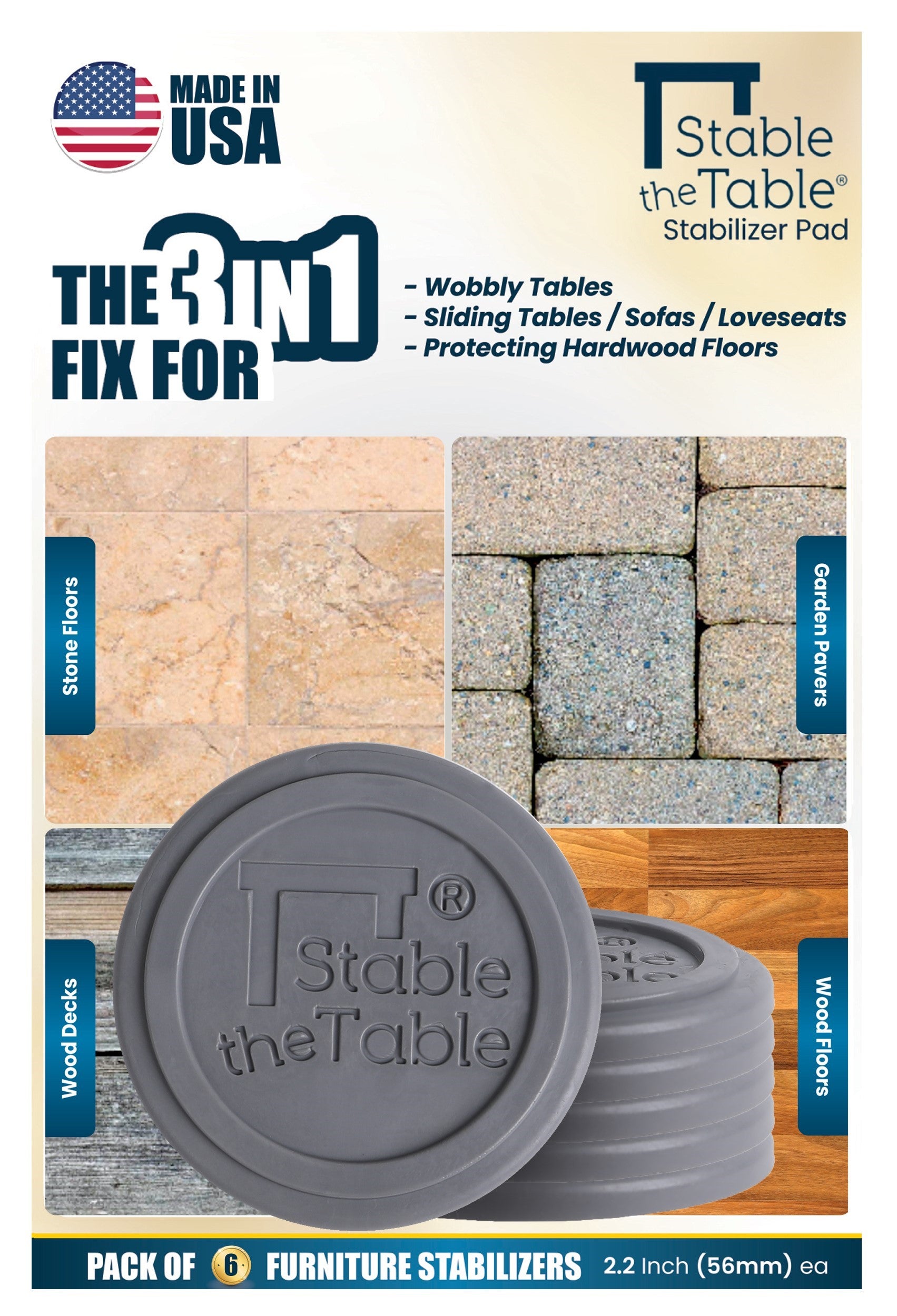 Stable the Table: 6 Pack Grey Round